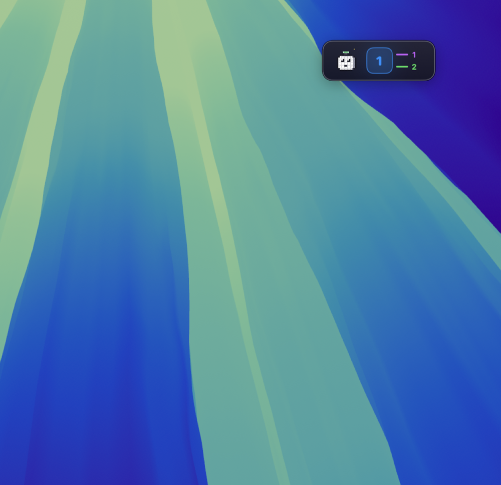 Clyde collapsed widget floating on a colourful desktop wallpaper